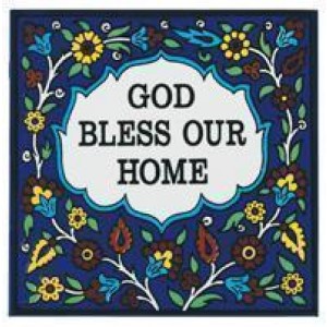 Armenian Ceramic Square Tile with Blessing for the Home Bénédictions