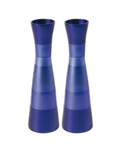 Yair Emanuel Anodized Aluminum Shabbat Candlesticks with Blue Stacked Rings Chandeliers & Bougies

