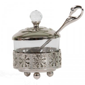 Honey Dish in Filigree in Silver with Flower Design  Pots de Miel