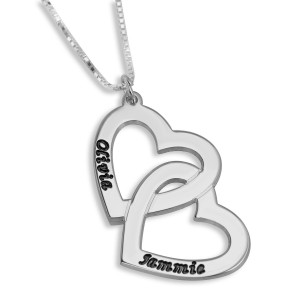 Sterling Silver English/Hebrew Name Necklace With Interlocking Hearts Mariage Juif
