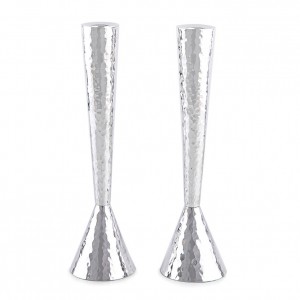Sterling Silver Hammered Cone Candlesticks by Bier Judaica Chandeliers & Bougies
