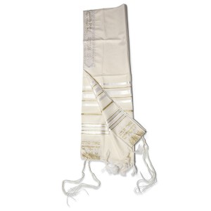 Traditional Wool Tallit – White and Gold Stripes Fêtes Juives