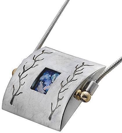 Rafael Jewelry Sterling Silver Pendant in Rectangular Shape with Roman Glass & Carving Decoration