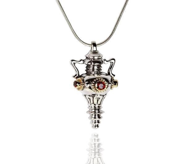 Water Jug Pendant in Sterling Silver with Yellow Gold & Garnet by Rafael Jewelry