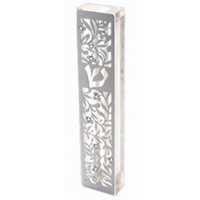 Clear Mezuzah with Vine Detailing with Silver Gems