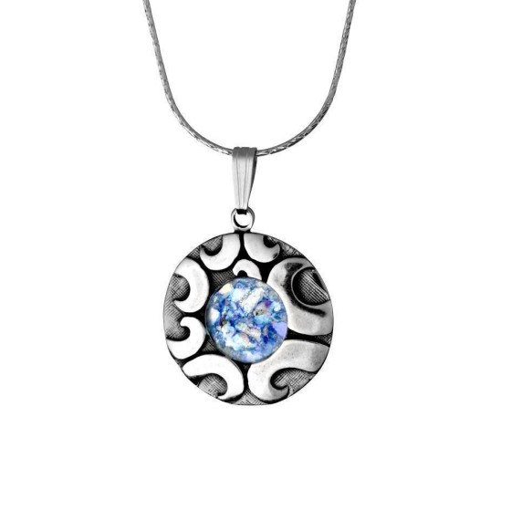 Round Roman Glass and Sterling Silver Pendant by Rafael Jewelry