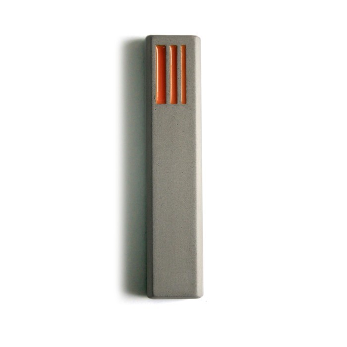 Mezuzah from Concrete with Orange Hebrew Letter Shin by ceMMent