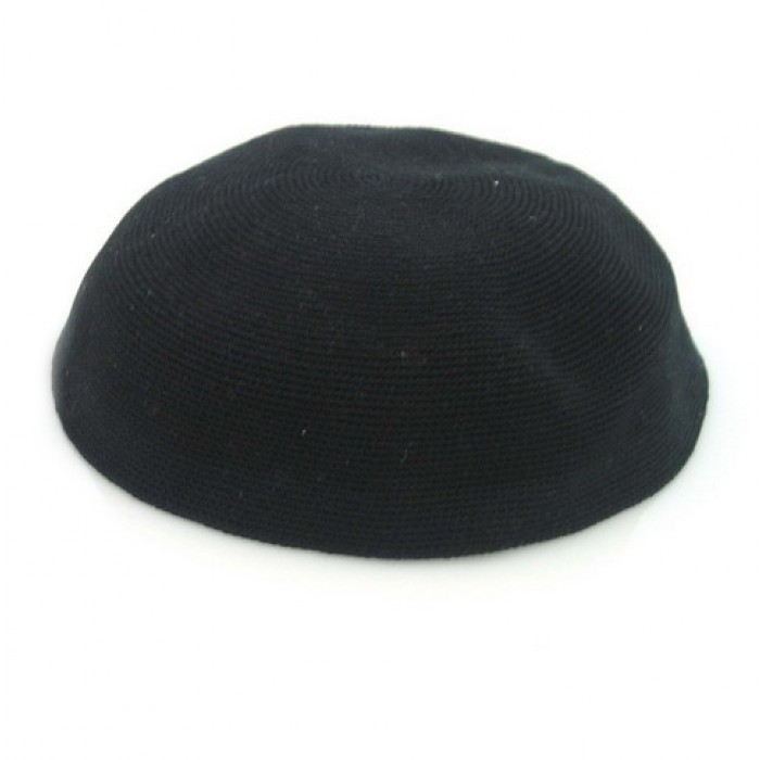 Set of 2, 23 Centimetre Black Knitted Kippah's with Tiny Stitches
