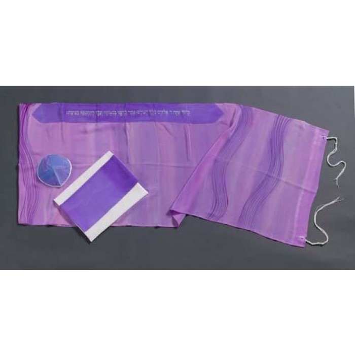 Silk Purple Tallit with Wavy Design by Galilee Silks