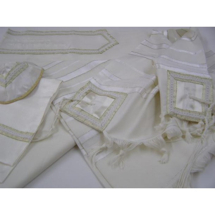 Classic White Tallit with Gold Accents by Galilee Silks