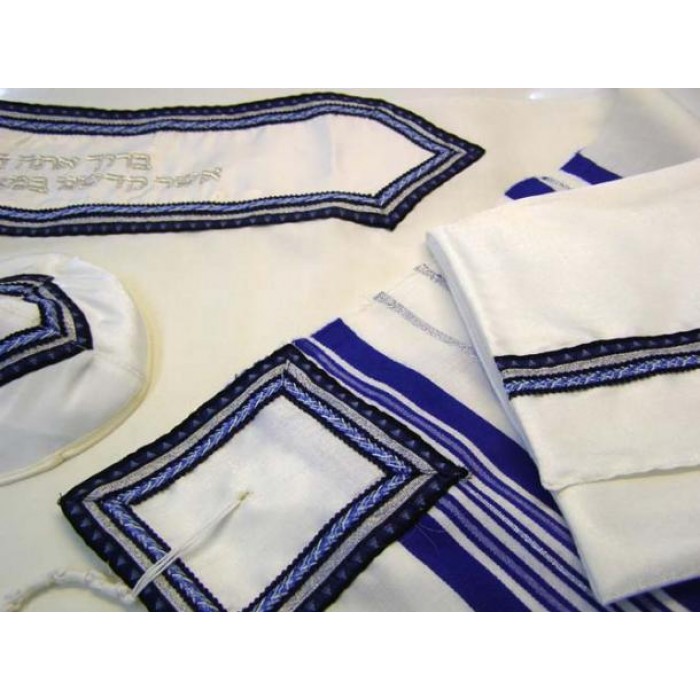 Classic Tallit with Silver & Royal Blue by Galilee Silks