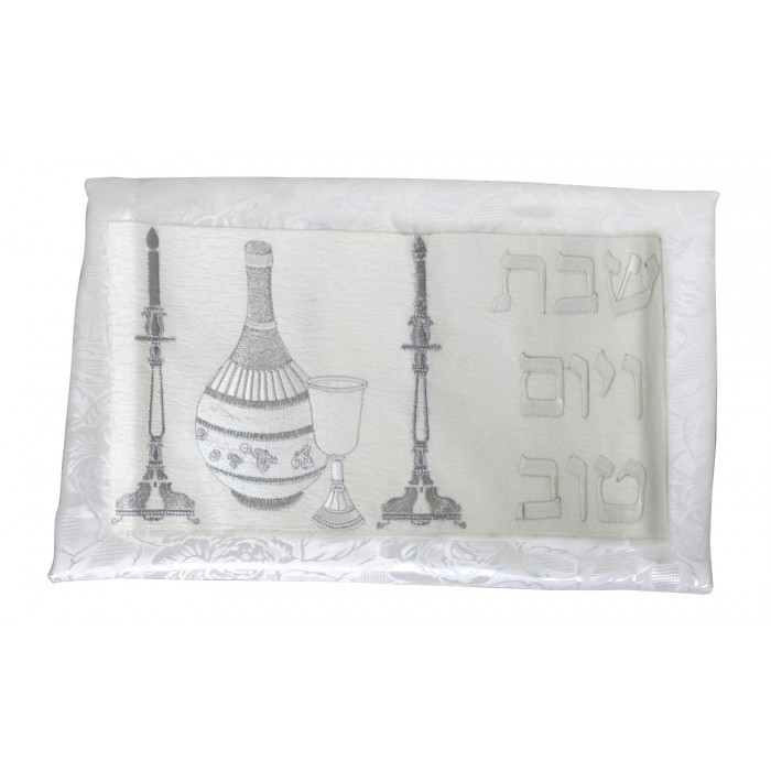 Tablecloth in White with Shabbat & Floral Motif