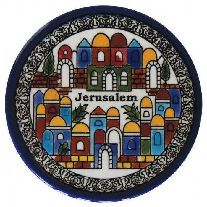 Armenian Ceramic Plate with Jerusalem & Pine Tree Motif