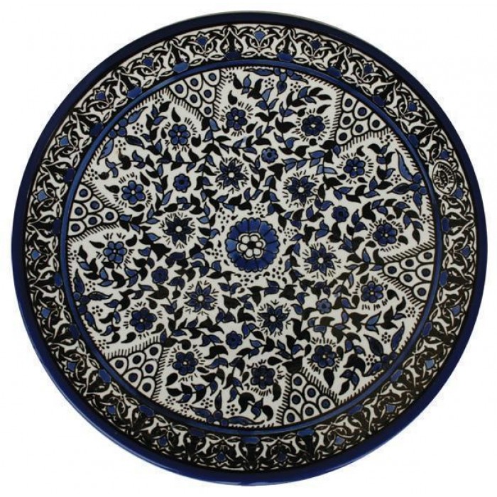 Armenian Ceramic Plate with Floral Anemones Motif in Blue