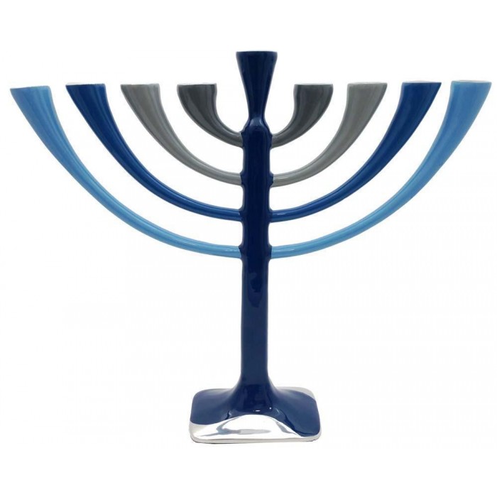 Hanukkah Menorah with Blue Shamash and Branches in Blue and Gray