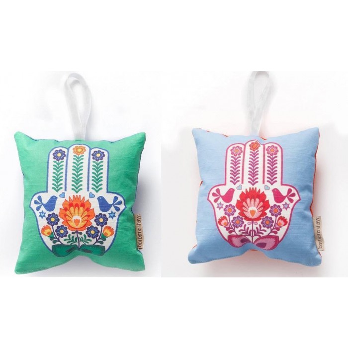 Mini Cushion in Green with Hamsa and Floral Decoration