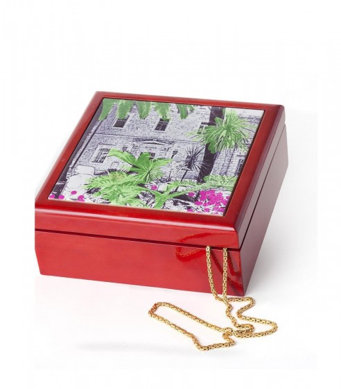 Jewelry Box with Jerusalem House Design in Green