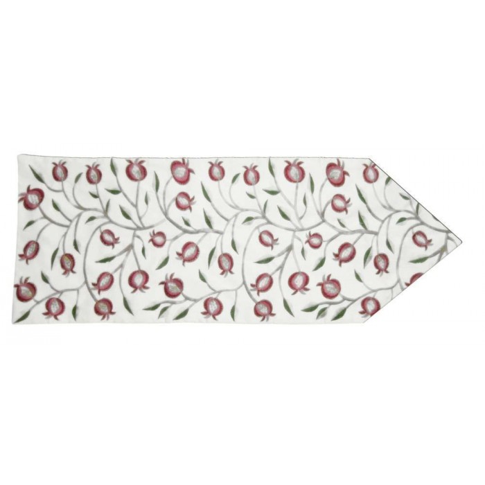 Table Runner with Pomegranates in Red & Silver