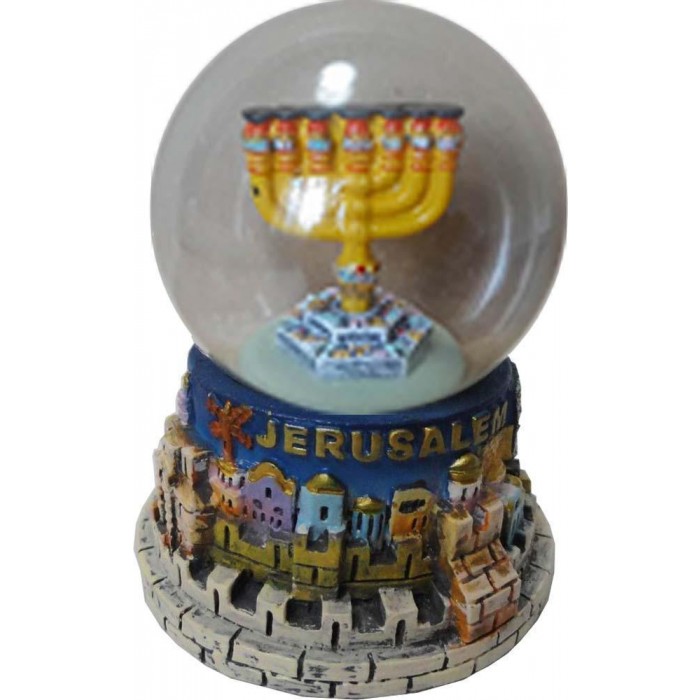 Colorful Snow Globe with Seven Branches Menorah