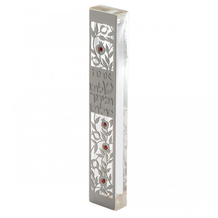 Mezuzah with Pomegranate Detailing & Home Blessing with Red Gems