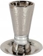 Nickel Kiddush Cup & Plate with Hammered Texture & White Ring by Yair Emanuel