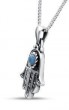 Hamsa Necklace in Sterling Silver with Blue Opal