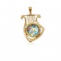 King David Harp Pendant with Roman Glass in 14K Gold
