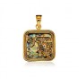 Square Chai Pendant with Filigree Design in 14k Yellow Gold and Roman Glass