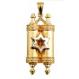 14k Yellow Gold Torah Scroll Pendant with Star of David and Scrollwork