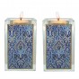 Crystal Candlesticks with Oriental Filigree Motif in Blue